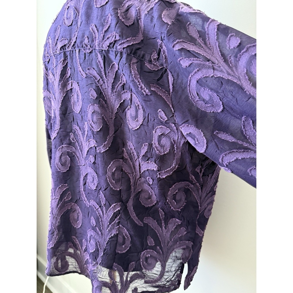 Coldwater Creek Women's XL (18) Purple Sheer Embroidered Button-up Blouse Plus - Picture 11 of 14